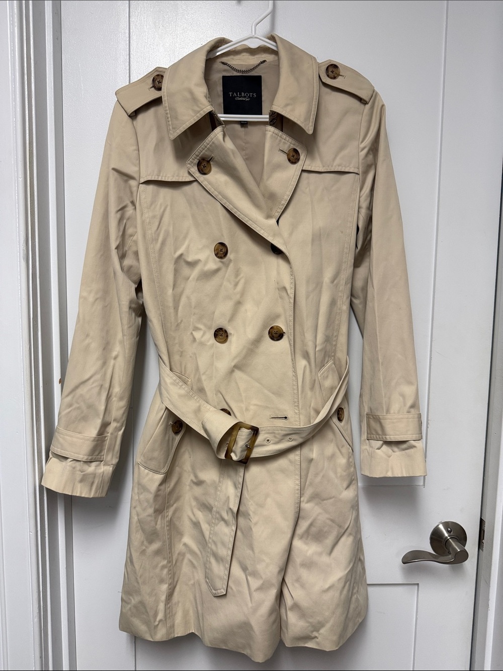 Talbots Khaki Double-Breasted Trench Coat with Belt